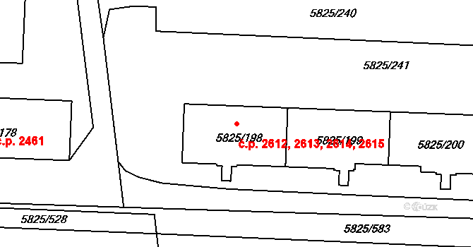Česká Lípa 2612,2613,2614,2615 na parcele st. 5825/198 v KÚ Česká Lípa, Katastrální mapa