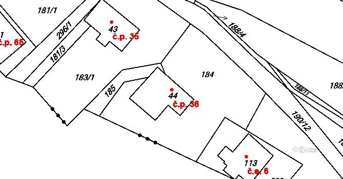 Temný Důl 36, Horní Maršov na parcele st. 44 v KÚ Temný Důl, Katastrální mapa