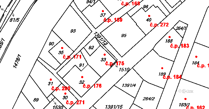 Chrastava 175 na parcele st. 33 v KÚ Chrastava I, Katastrální mapa