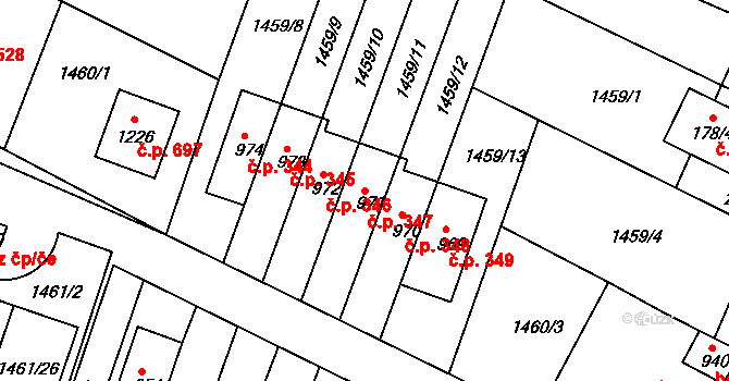 Plotiště nad Labem 347, Hradec Králové na parcele st. 971 v KÚ Plotiště nad Labem, Katastrální mapa