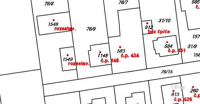 Malšovice 148, Hradec Králové na parcele st. 1148 v KÚ Malšovice u Hradce Králové, Katastrální mapa