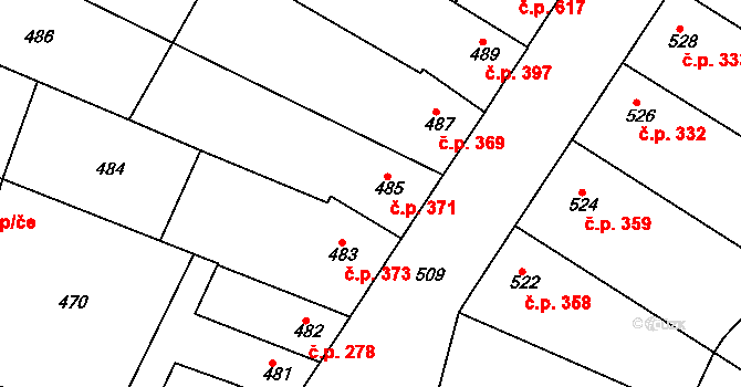Blučina 371 na parcele st. 485 v KÚ Blučina, Katastrální mapa