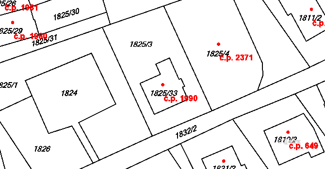 Mizerov 1990, Karviná na parcele st. 1825/33 v KÚ Karviná-město, Katastrální mapa