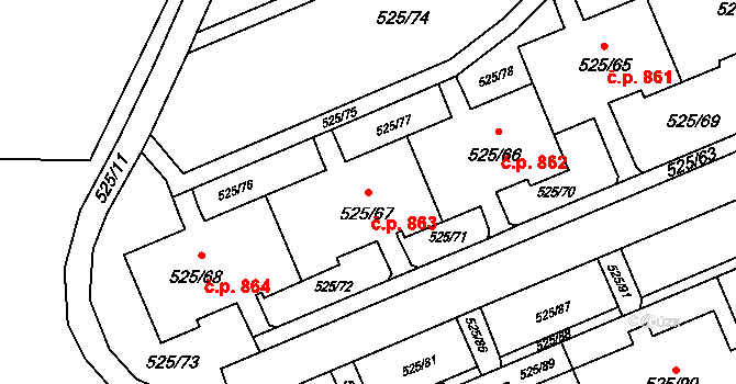 Ráj 863, Karviná na parcele st. 525/67 v KÚ Ráj, Katastrální mapa