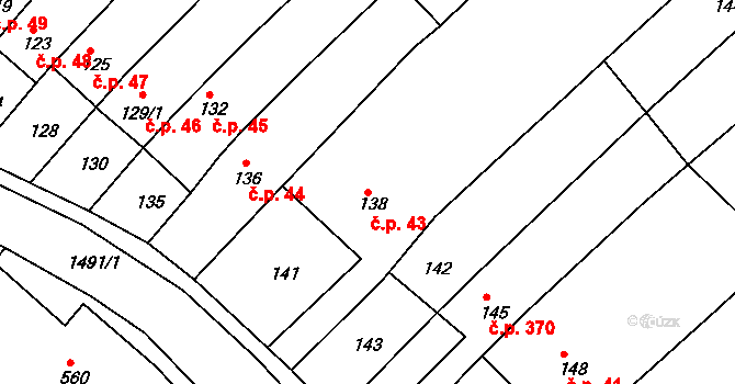 Troubsko 43 na parcele st. 138 v KÚ Troubsko, Katastrální mapa