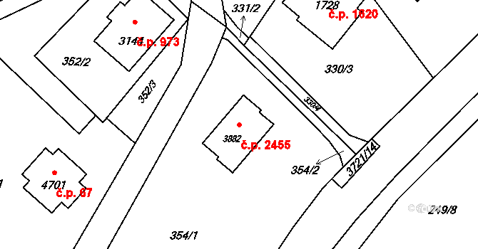 Rožnov pod Radhoštěm 2455 na parcele st. 3882 v KÚ Rožnov pod Radhoštěm, Katastrální mapa