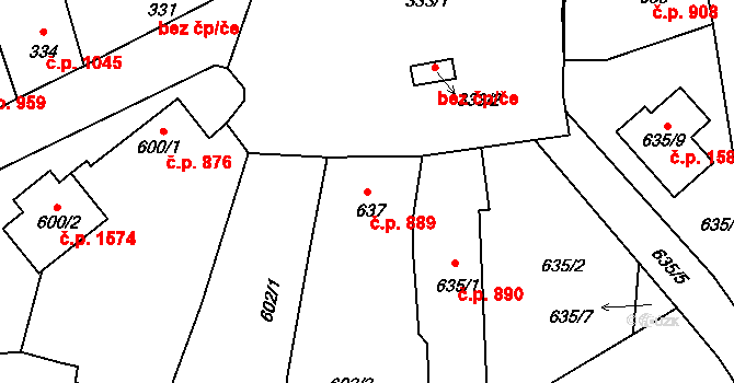Hořovice 889 na parcele st. 637 v KÚ Velká Víska, Katastrální mapa