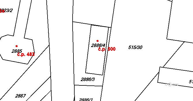 Soběslav II 500, Soběslav na parcele st. 2886/4 v KÚ Soběslav, Katastrální mapa