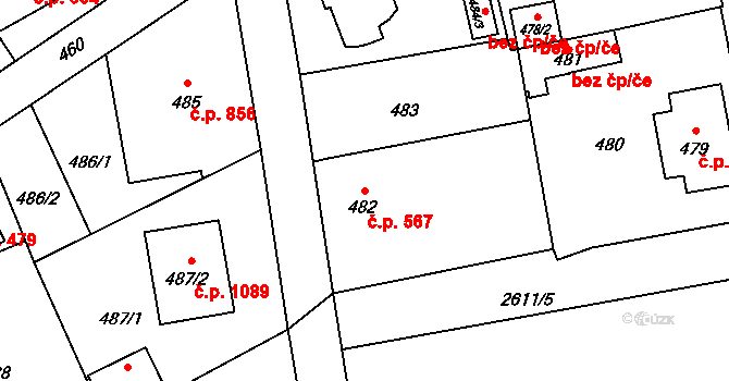 Šluknov 567 na parcele st. 482/1 v KÚ Šluknov, Katastrální mapa