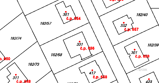 Velké Přílepy 656 na parcele st. 331 v KÚ Kamýk u Velkých Přílep, Katastrální mapa