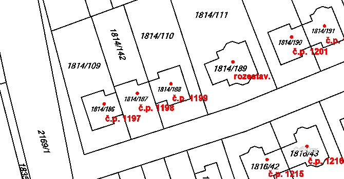 Uhříněves 1199, Praha na parcele st. 1814/188 v KÚ Uhříněves, Katastrální mapa