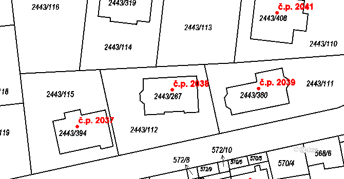 Roztoky 2038 na parcele st. 2443/267 v KÚ Roztoky u Prahy, Katastrální mapa