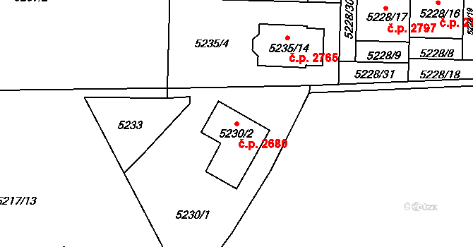 Východní Předměstí 2680, Plzeň na parcele st. 5230/2 v KÚ Plzeň, Katastrální mapa