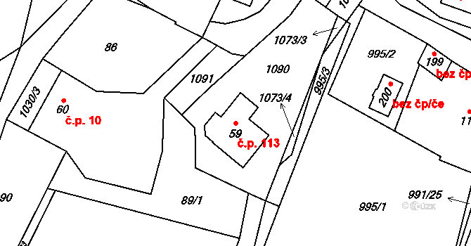 Šimanov 113 na parcele st. 59 v KÚ Šimanov na Moravě, Katastrální mapa