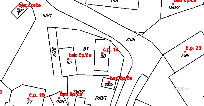 Loučky 14, Nové Sedlo na parcele st. 80 v KÚ Loučky u Lokte, Katastrální mapa