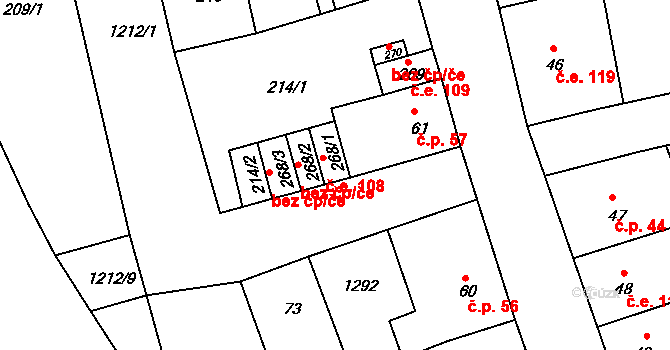Hora Svatého Šebestiána 108 na parcele st. 268/1 v KÚ Hora Svatého Šebestiána, Katastrální mapa