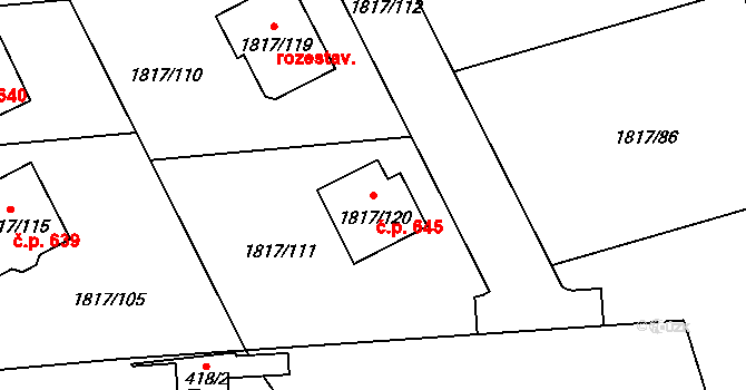 Postřelmov 645 na parcele st. 1817/120 v KÚ Postřelmov, Katastrální mapa