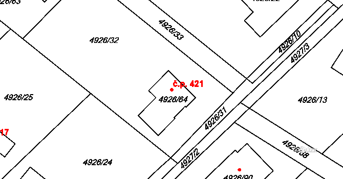 Sviadnov 421 na parcele st. 4926/64 v KÚ Sviadnov, Katastrální mapa