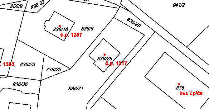 Rýmařov 1317 na parcele st. 836/28 v KÚ Rýmařov, Katastrální mapa