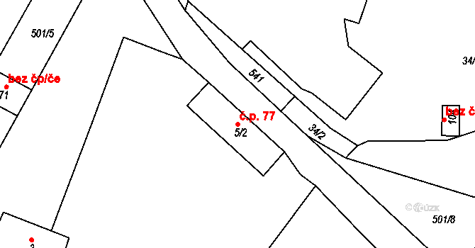 Dvakačovice 77 na parcele st. 5/2 v KÚ Dvakačovice, Katastrální mapa