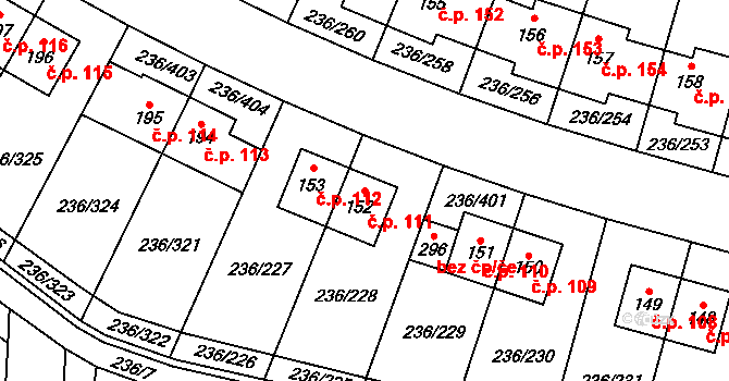 Němčice 111 na parcele st. 152 v KÚ Němčice nad Labem, Katastrální mapa