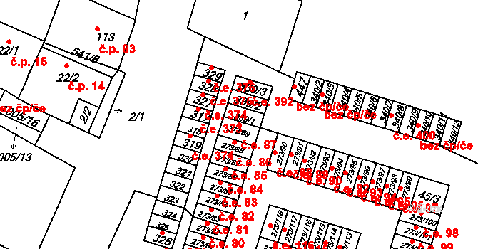 Obrnice 87 na parcele st. 273/89 v KÚ Obrnice, Katastrální mapa