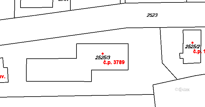Mělník 3789 na parcele st. 2525/3 v KÚ Mělník, Katastrální mapa