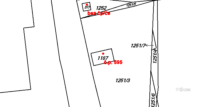 Zbiroh 595 na parcele st. 1187 v KÚ Zbiroh, Katastrální mapa