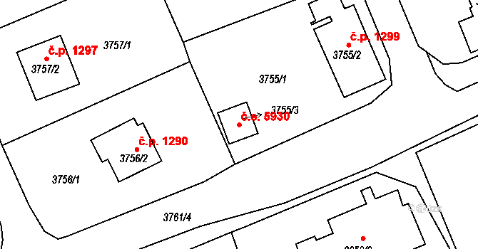 Střekov 5930, Ústí nad Labem na parcele st. 3755/3 v KÚ Střekov, Katastrální mapa