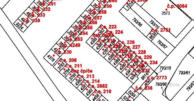 Hodonín 219 na parcele st. 4386 v KÚ Hodonín, Katastrální mapa