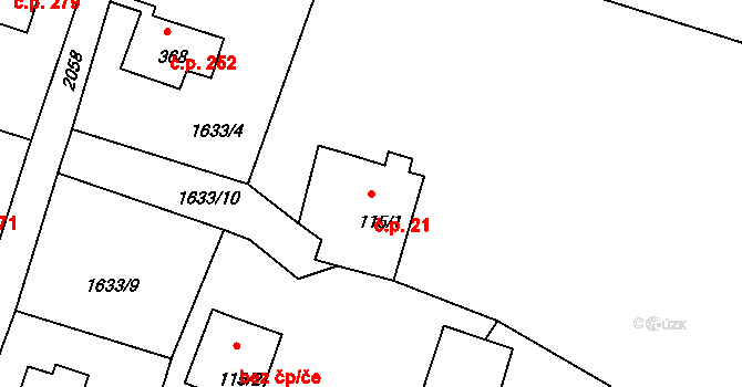 Horní Podluží 21 na parcele st. 115/1 v KÚ Horní Podluží, Katastrální mapa