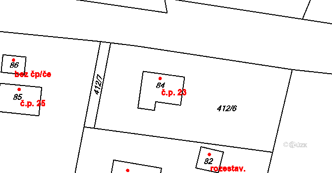 Kracovice 23, Stařeč na parcele st. 84 v KÚ Kracovice, Katastrální mapa