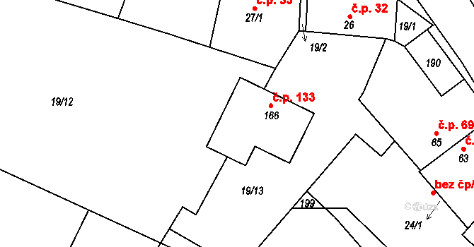 Cerhýnky 133, Cerhenice na parcele st. 166 v KÚ Cerhýnky, Katastrální mapa