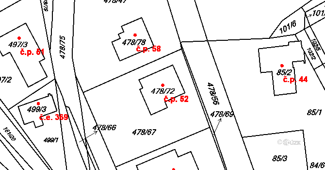 Pístov 52, Jihlava na parcele st. 478/72 v KÚ Pístov u Jihlavy, Katastrální mapa