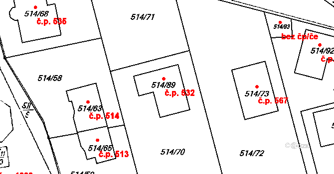 Dobšice 532 na parcele st. 514/89 v KÚ Dobšice u Znojma, Katastrální mapa
