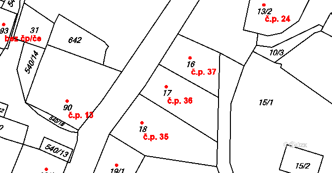 Sovinec 36, Jiříkov na parcele st. 17 v KÚ Sovinec, Katastrální mapa
