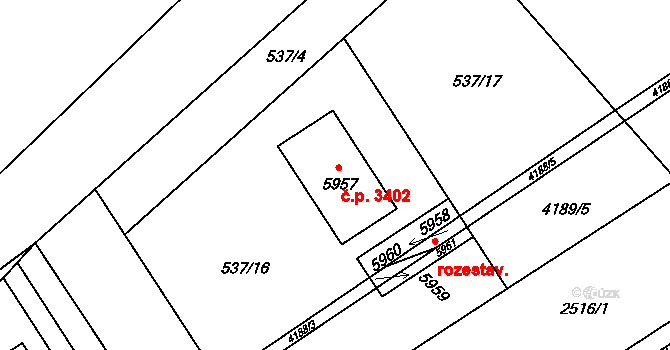 Břeclav 3402 na parcele st. 5957 v KÚ Břeclav, Katastrální mapa