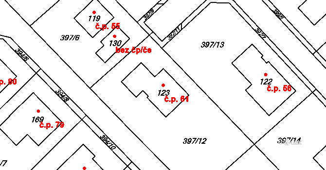 Staročernsko 61, Pardubice na parcele st. 123 v KÚ Staročernsko, Katastrální mapa