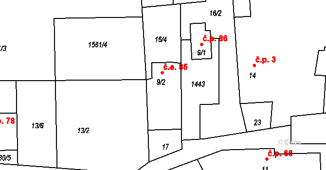 Býkov 85, Býkov-Láryšov na parcele st. 9/2 v KÚ Býkov, Katastrální mapa