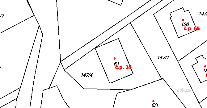 Jablonná 34, Neveklov na parcele st. 61 v KÚ Jablonná nad Vltavou, Katastrální mapa