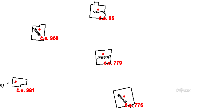 Bítov 779 na parcele st. 506/104 v KÚ Bítov, Katastrální mapa