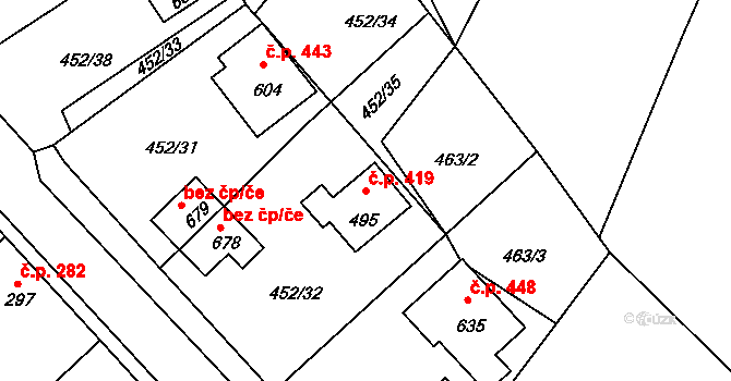 Bystřice 419 na parcele st. 495 v KÚ Bystřice u Benešova, Katastrální mapa