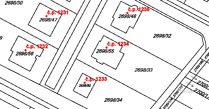 Svatobořice 1234, Svatobořice-Mistřín na parcele st. 2698/55 v KÚ Svatobořice, Katastrální mapa