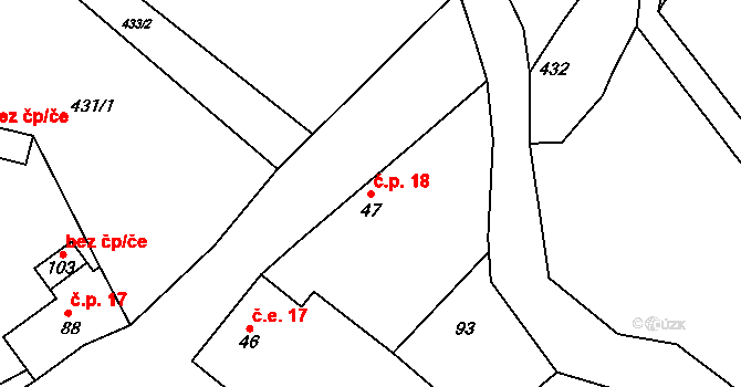Měšetice 18, Sedlec-Prčice na parcele st. 47 v KÚ Měšetice, Katastrální mapa