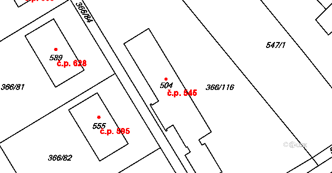 Lubina 545, Kopřivnice na parcele st. 504 v KÚ Drnholec nad Lubinou, Katastrální mapa