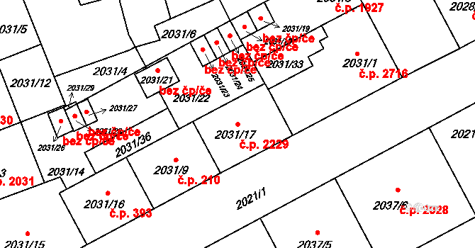 Moravská Ostrava 2229, Ostrava na parcele st. 2031/17 v KÚ Moravská Ostrava, Katastrální mapa