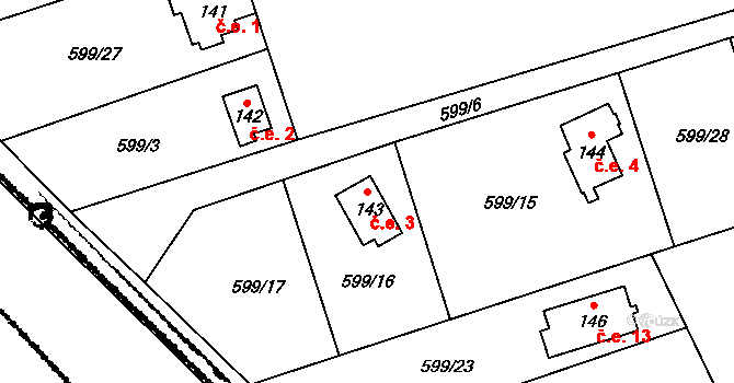 Heřmaň 3 na parcele st. 143 v KÚ Heřmaň, Katastrální mapa