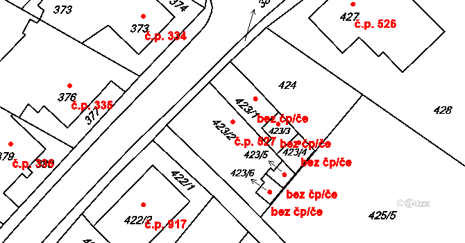 Stará Bělá 527, Ostrava na parcele st. 423/2 v KÚ Stará Bělá, Katastrální mapa