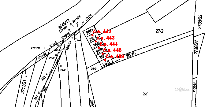 Bučovice 445 na parcele st. 26/7 v KÚ Bučovice, Katastrální mapa