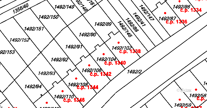Bylnice 1340, Brumov-Bylnice na parcele st. 1492/104 v KÚ Bylnice, Katastrální mapa